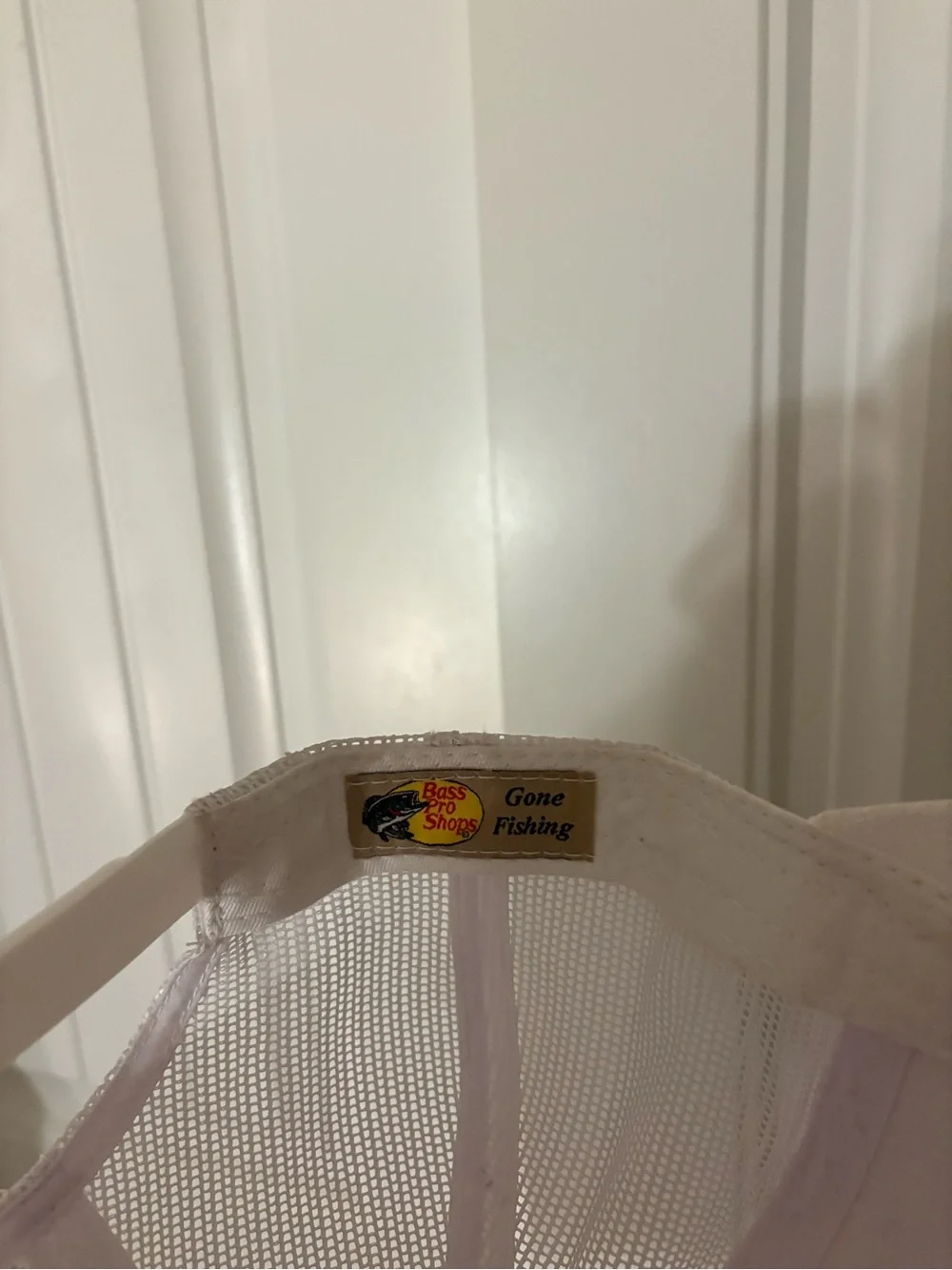 Bass Pro Shops White Cap with Yellow Logo and Green Bass